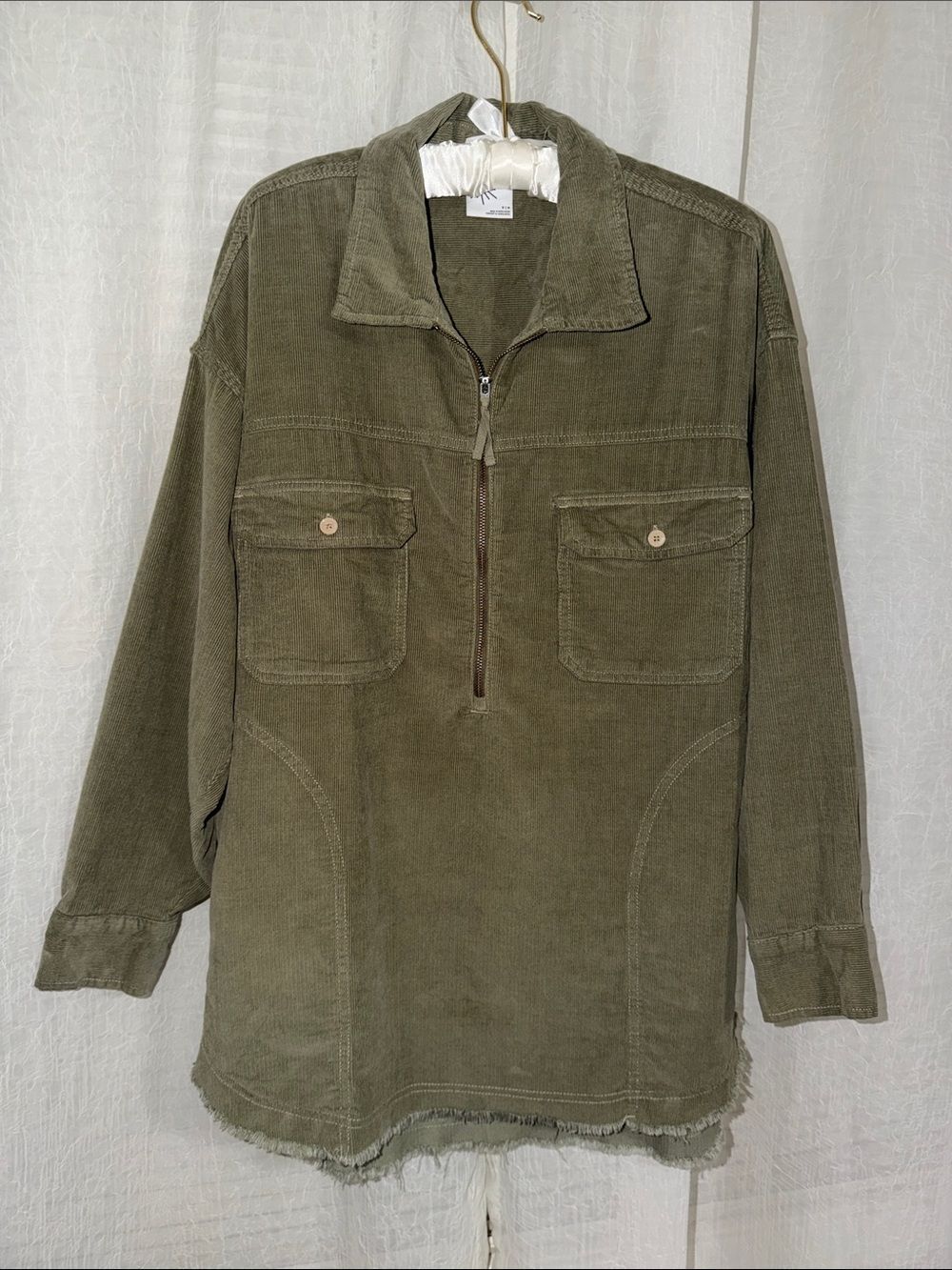 OFFLINE S Bunker Olive Corduroy Pop Over Quarter Zip Cotton Shacket - Picture 4 of 10